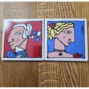 2 Coasters Ursula Dodge Lords & Ladies vintage Signature collection artwork dec